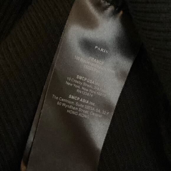 Sandro Lizza Black Ribbed Sweater Knit Pearl Trim Monk Neck Midi Dress 1 S - Picture 7 of 12